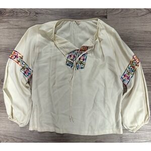 True Vintage 1950's Boutique Linen Smock Blouse Free Flowing Dress Shirt